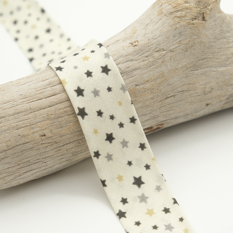 25mm Printed Bias Tape with Stars on a Beige Background - Maison Klem